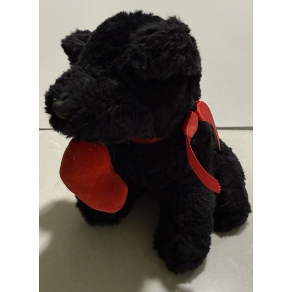 Russ Berrie Scottish Terrier Shadow Plush Black Stuffed Ribbon Heart in Mouth - Picture 2 of 6